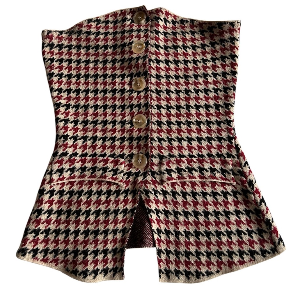Rich & Famous Houndstooth Button-Front Women’s Vest in Red, Black & Cream